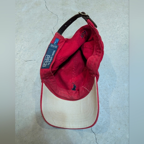 VTG Ralph Lauren Leather Strap Back Red Hat Adult - Picture 3 of 4